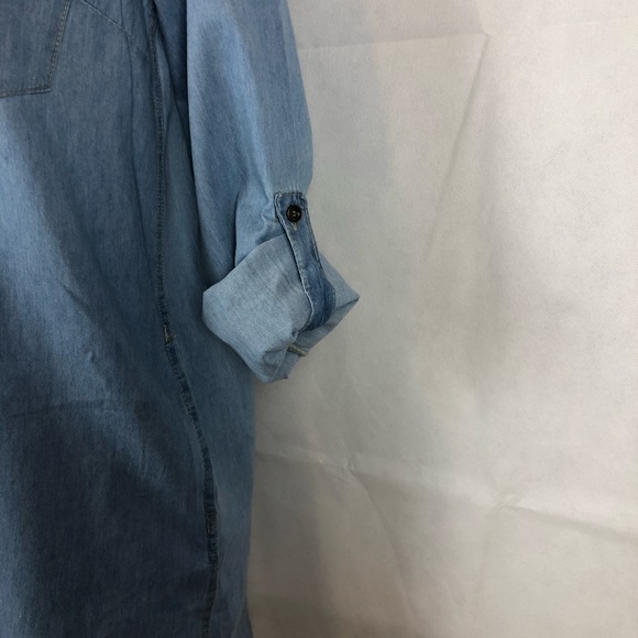 Timing Button Up Denim Collared Top Rollup Sleeves - Picture 5 of 8